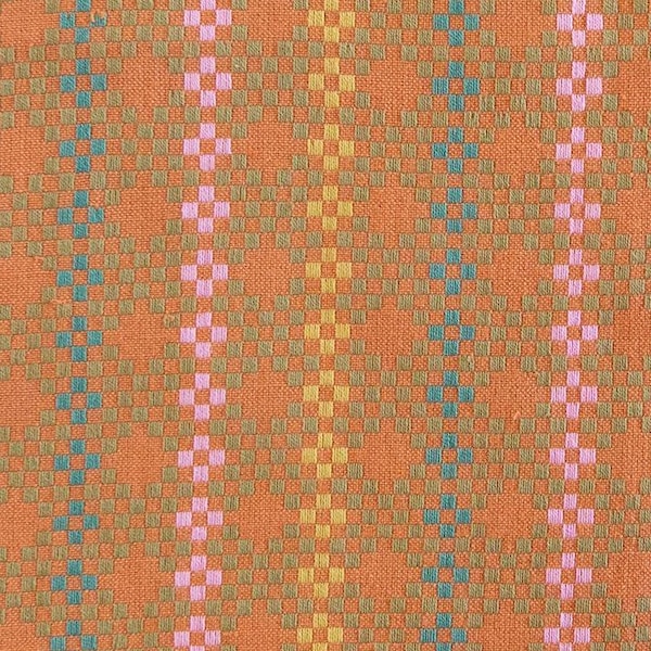 Lucky Loom Mosaic Amareetto by Fableism Supply Co Cotton Yard Dyed Woven Stripe Orange Brown Teal Fabric Apparel Quilt Clothing Sewing