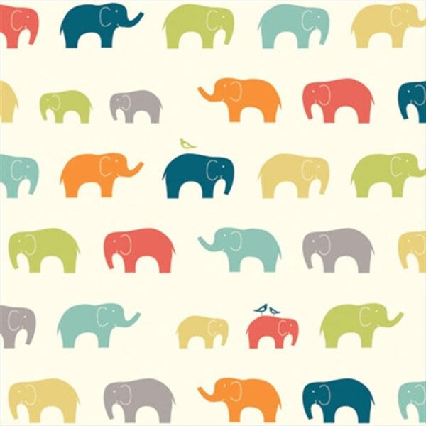 Ellie Fam Multi de abedul telas - tela 1 yarda - elefante tela - abedul bio - algodón orgánico - elefantes - arco iris - Teal
