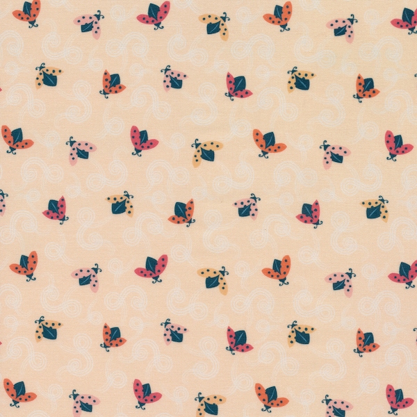 Ladybug Acrobatics Fabric by Sue Gibbins Tiny and Wild Cloud 9 Fabrics Organic Cotton Light Peach Red Insects 227162