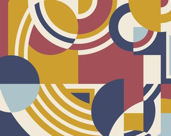 Frank Lloyd Wright Organic Cotton Quilt Fabric, Hoffman Red Navy Geometric