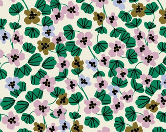 Nasturtium Floral Field Hidden Thicket by Leah Duncan Cloud 9 Fabrics Organic Cotton Quilt Fabric Pink Blue Green Flowers - 227482