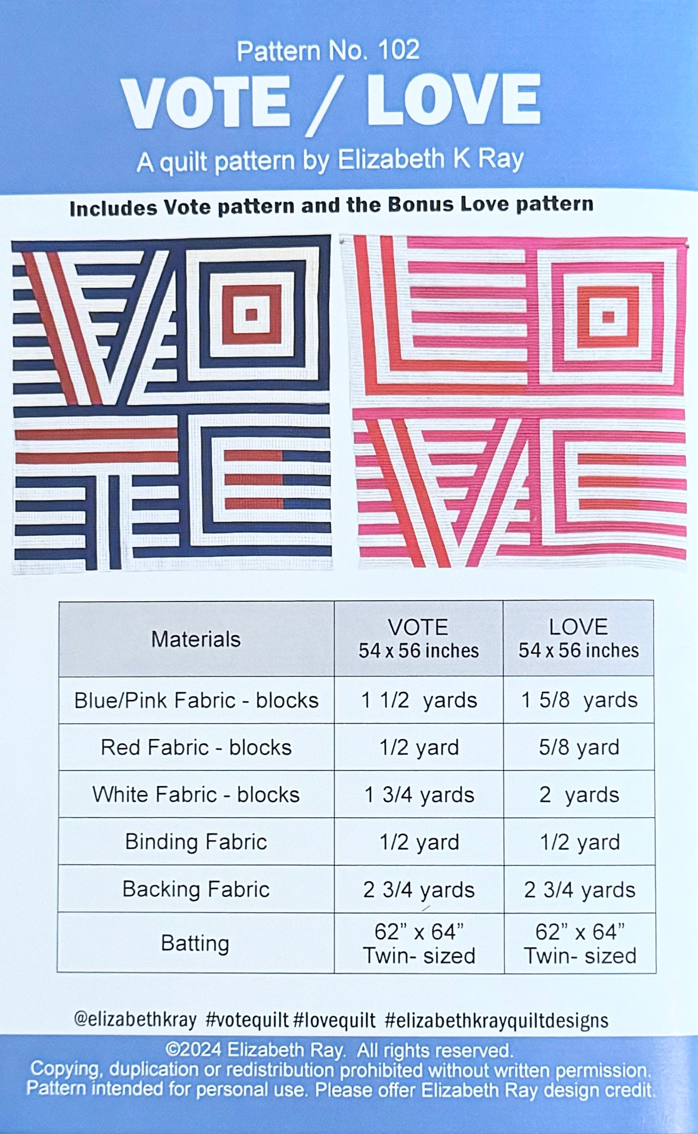 Vote Quilt Pattern Vote / Love Quilt Pattern: Pieced Patchwork Lap Quilt, 54 X 56 - Etsy