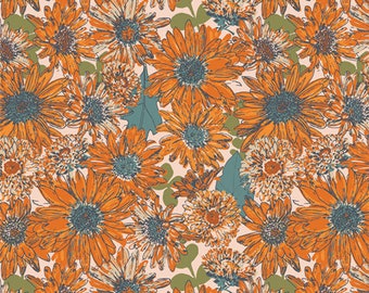 Chasing Daisies Floral by Sharon Holland Art Gallery Fabrics Flower Heirloom Collection Quilt Modern Retro Spring Flowers Orange