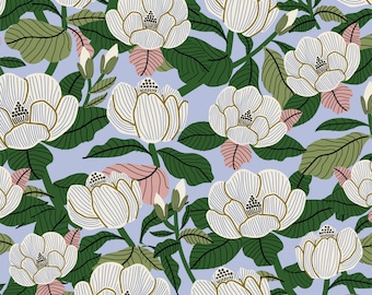 Magnolia Hidden Thicket by Leah Duncan Cloud 9 Fabrics Organic Cotton Quilt Fabric White Floral Pink Blue Green - 227486