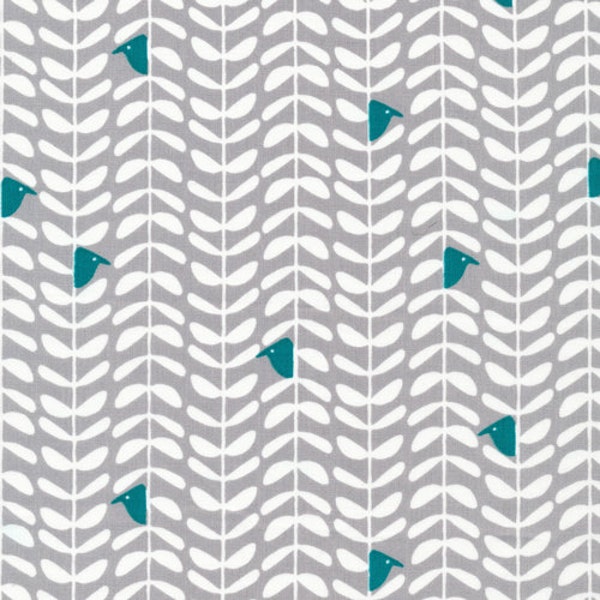 Peeking Gray by Skinny LaMinx - 1/2 Yard - Yoyogi Park Cloud 9 Collective  OE 100 Certified Organic Cotton Gray Bird Fabric Gray Teal Fabric