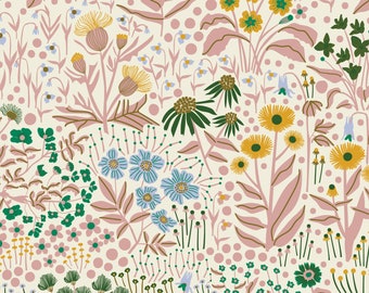 Wild Flower Field Hidden Thicket by Leah Duncan Cloud 9 Fabrics Organic Cotton Quilt Fabric Floral Pink Yellow Blue Green - 227480