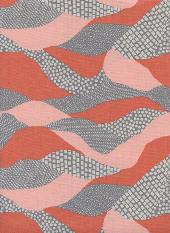 Jen Hewett Lands End In Sunset Imagined Landscapes Cotton Steel Fabric Modern Coral Pink Gray Abstract Modern Quilting Polka Dot Geometric