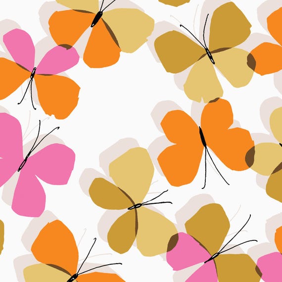 Vera Neumann Butterfly Fabric, Cloud 9 Organic Cotton, Summer Insect Print