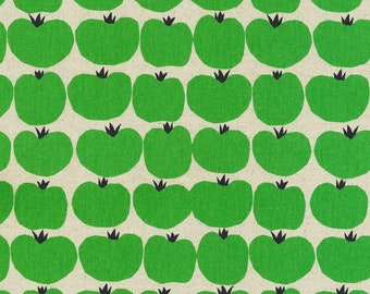 Bright Green Tomato Cotton Flax by Sevenberry for Robert Kaufman Vegetable Fabric Modern Kitsch Kitchen Flowers Made In Japan