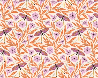 Glorious Morn Butterfly Fabric by Juliana Tipton Cloud 9 Fabrics Organic Cotton Orange Pink Floral Fabric Pretty Bug Insect - 227468