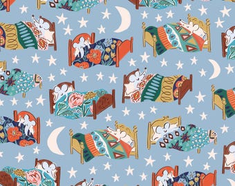 House Mouse Organic Cotton Fabric: Bedtime Blue, Night Sky Quilt