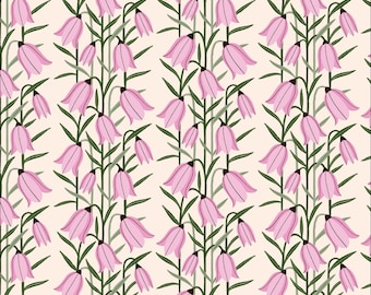 Blooming Bells Floral Fabric by Juliana Tipton Cloud 9 Fabrics Organic Cotton Pink Floral Fabric Ivory Green Flowers - 227470