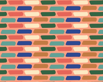 Brick by Brick Fabric by Aster Sprig Coral Rainbow Fabrics Geometric Quilt Fabric Modern Spring Colorful Cotton Poplin Abstract Green Pink