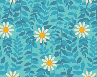 Ruby Star Society Fabric Melody Miller Daisies in Turquoise Blue Flowerland Modern New Floral Quilt Moda Fabrics Retro Daisy Fabric