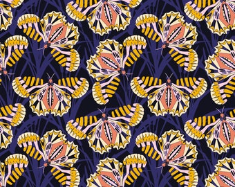 Geo Butterflies Fabric by Aster Sprig Black Midnight Blue Fabrics Butterfly Quilt Fabric Modern Spring Colorful Insects Bugs Cotton Poplin