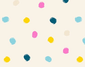 Rainbow Polka Dot Fabric by Sara Watts for Ruby Star Society Birthday Poms in Cream Soda