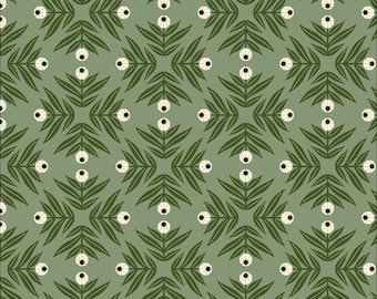 Moon Clover Green Fabric by Juliana Tipton Cloud 9 Fabrics Organic Cotton Green and White Plant Leaf Fabric - 227469