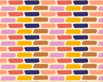 Brick by Brick Fabric by Aster Sprig Cream Ivory Rainbow Fabrics Geometric Quilt Fabric Modern Spring Colorful Cotton Poplin Abstract Pink