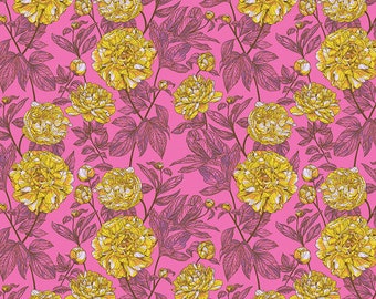 Housewarming Shocker Pink Floral Fabric by Anna Maria Horner for Free Spirit Fabrics Our Fair Home Quilt Fabric Modern Yellow Floral