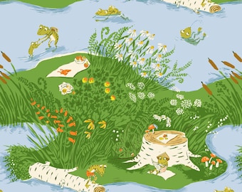 Frog Pond Blue by Heather Ross Favorites Windham Fabrics Quilt Cotton Green 37022D-10