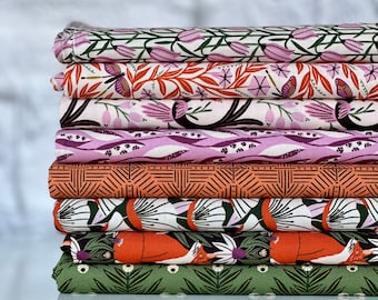 Wild Haven Fabric Bundle by Juliana Tipton for Cloud 9 Fabrics Organic Cotton Fat Quarter Bundle Cotton Fox Bird Orange Green Pink Half Yard