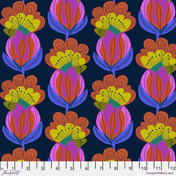Peacock Night Floral Fabric by Anna Maria Horner for Free Spirit Fabrics Our Fair Home Quilt Fabric Modern Moody Bright Floral