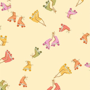 Ready to Roll by Art Gallery Fabrics Flower Bloom Collection AGF Studio Roller Skates Quilt Modern  Yellow Orange Pink Retro