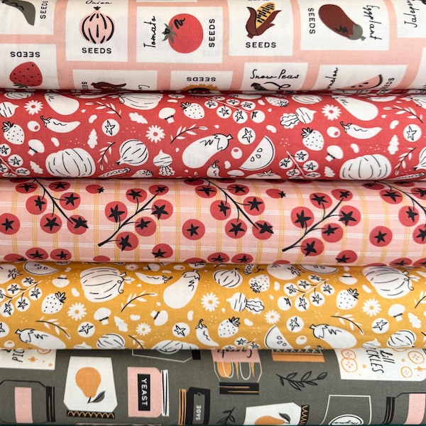 Homestead Haven Fabric Bundle Shelby Warwood Cloud 9 Fabrics Fabrics Organic Cotton Quilt Fat Quarter Bundle Farmer's Market Veggies Fruits
