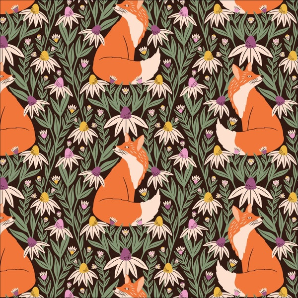 Foxy Daisies Fabric by Juliana Tipton Wild Haven Cloud 9 Fabrics Organic Cotton Orange Green Floral Fabric Woodland Meadow Flowers - 227463