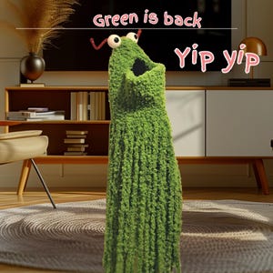 Soft crochet  monster hand puppet.  Alien yip yip,