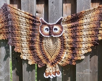 Owl shawl, owl Motive Wrap, owl scarf, big shawl, Free shipping