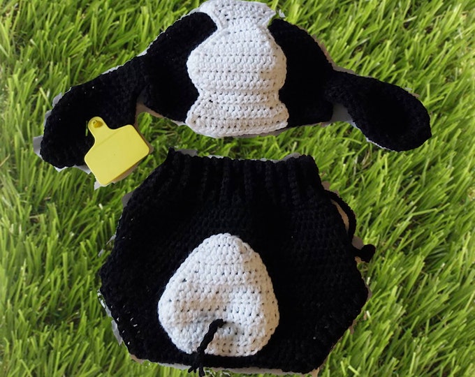 Cow set for newborn or up to 12 month.  Hat with tag plus diaper cover.  Great for photo shoots. FREE SHIPPING