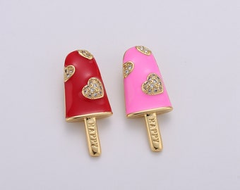 14K Gold Filled Happy Jewelry Pendant Craft Supplies CP1298 Pink Enamel Charm Necklace Bracelet Charm Sweet Charms Red Lollipop Charms