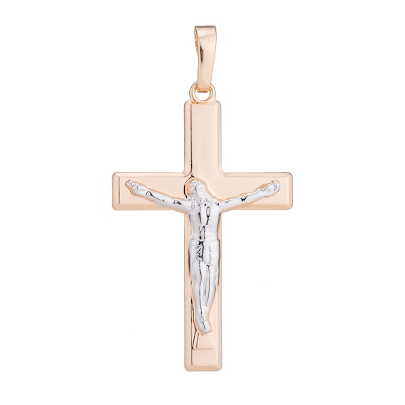 Jesus Christ Crucifix Cross Rose Gold Plated Pendant for Jewelry Making Supplies