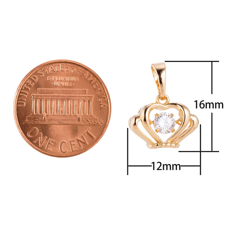 Spinner Series Dainty 18k Gold Fill Crown Queen Charm w Spin Stone Crystal Cubic Zirconia Necklace Pendant for Jewelry Making Supplies