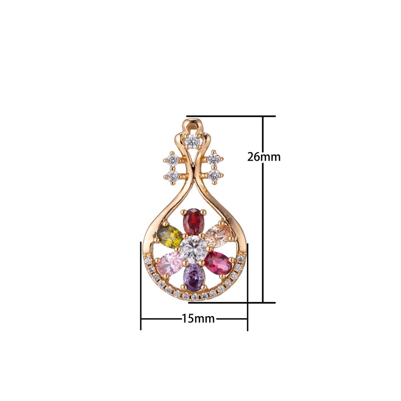 18K Gold Filled Pendant Dainty Diamond Vine Necklace Charm for Jewelry Making Flower Potion Charm Micro Pave CZ Charm
