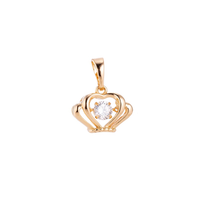Spinner Series Dainty 18k Gold Fill Crown Queen Charm w Spin Stone Crystal Cubic Zirconia Necklace Pendant for Jewelry Making Supplies