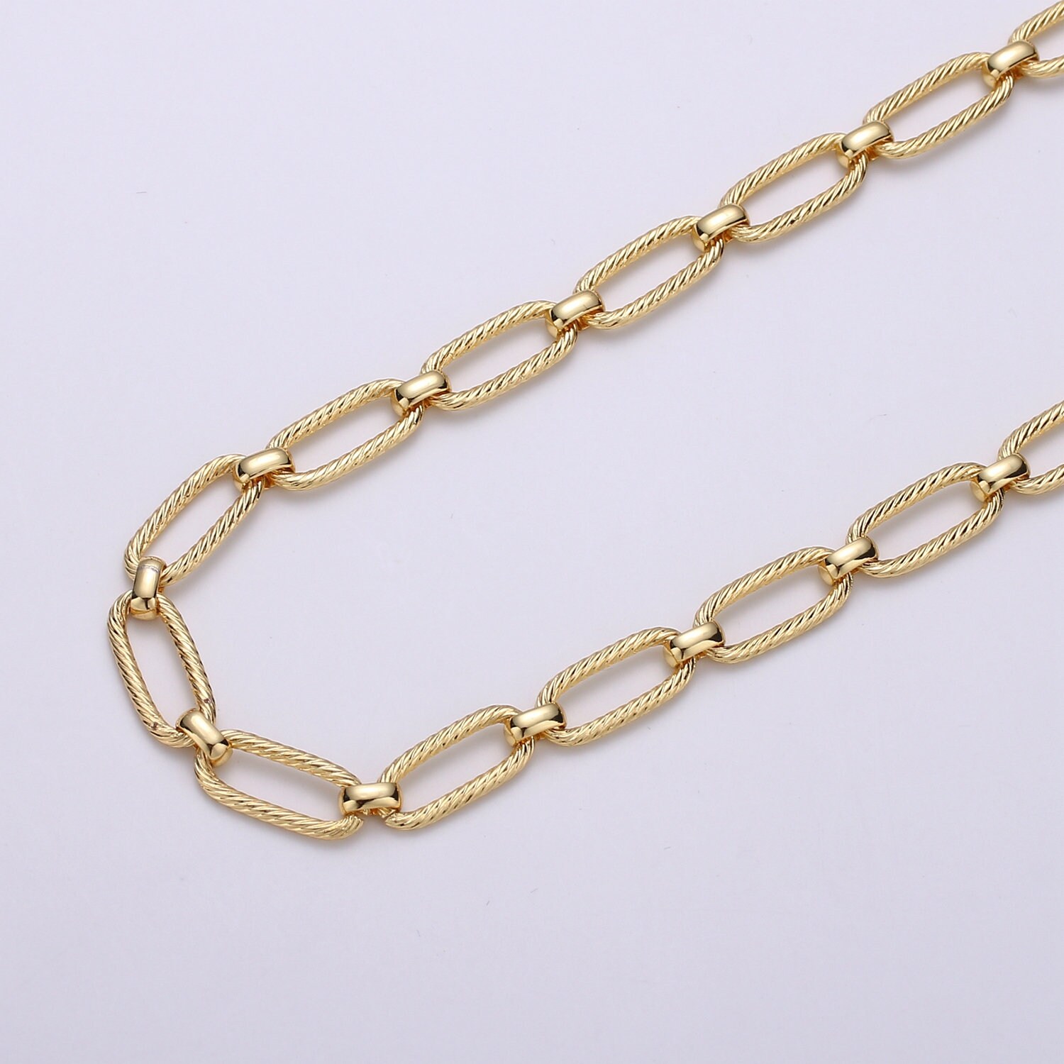 24K Gold Filled Ellipse Paperclip Chain by Yard Embossed Thick Etsy