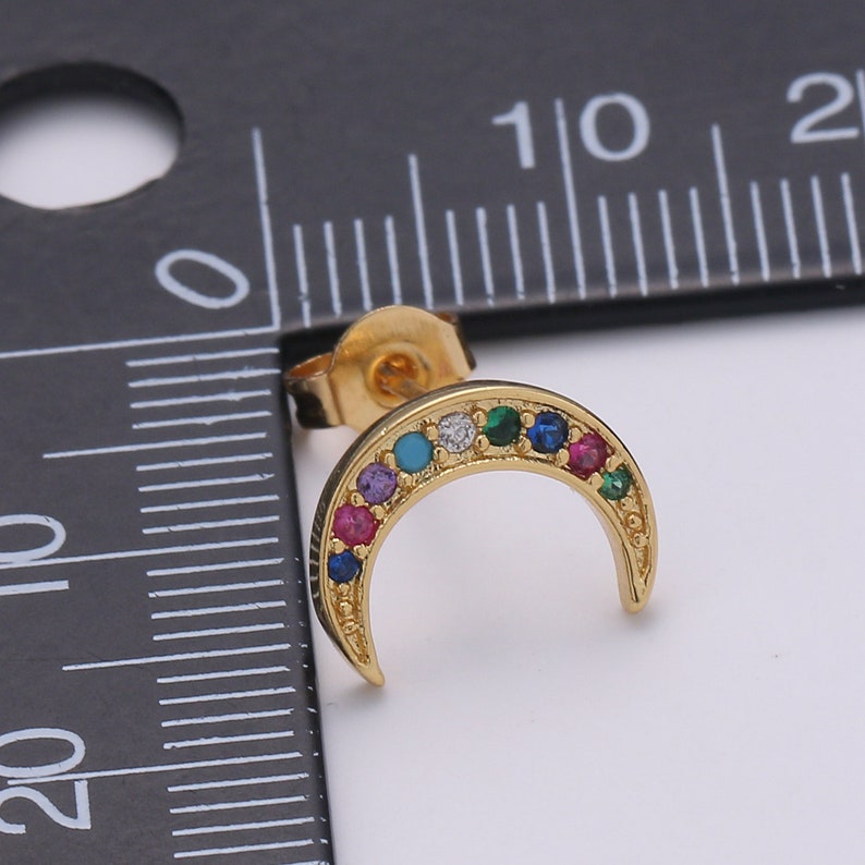 Moon Stud Earrings for Women dainty moon studs Crescent Moon studs Micro pave Gold Celestial Jewelry gift for her
