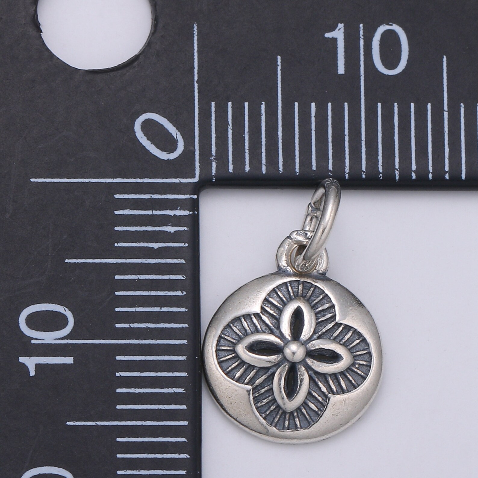 925 Sterling Silver Four Petal Flower Charm Coin Floral Charm | Etsy