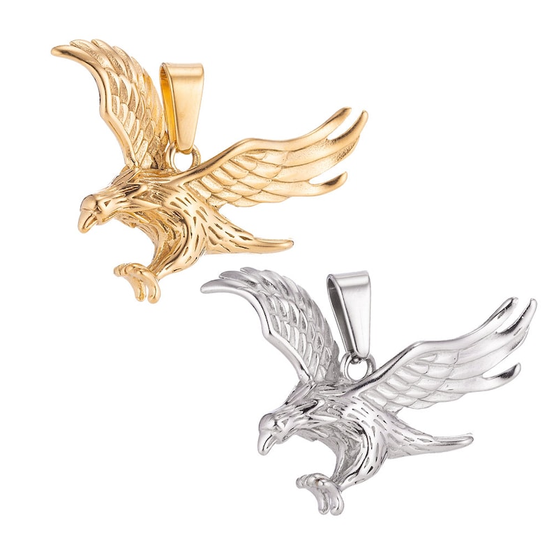 24K Gold Filled Stainless Steel Silver Eagle Charm Pendant w Bails Findings for Earring Necklace Jewelry Making Supplies