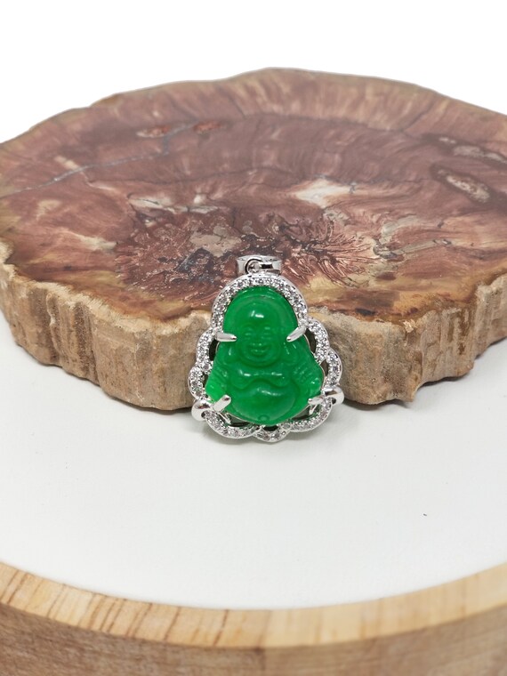 Genuine Green Jade Buddha Pendant Cz Micro Pave - Green Jade Buddha Pendant Genuine Green Jade Buddha Pendant Cz Micro Pave - Green Jade Buddha Pendant
