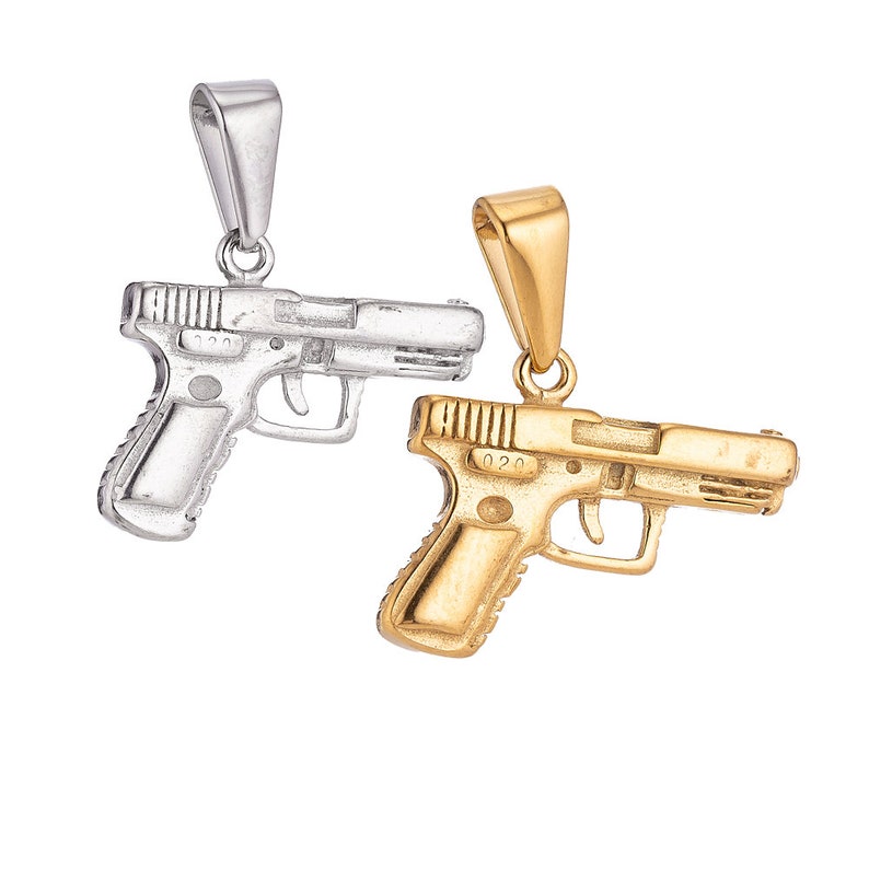 18K Gold Filled Stainless Steel Gun Pistol Charm Pendant w Bails Findings for Earring Necklace Jewelry Making Supplies