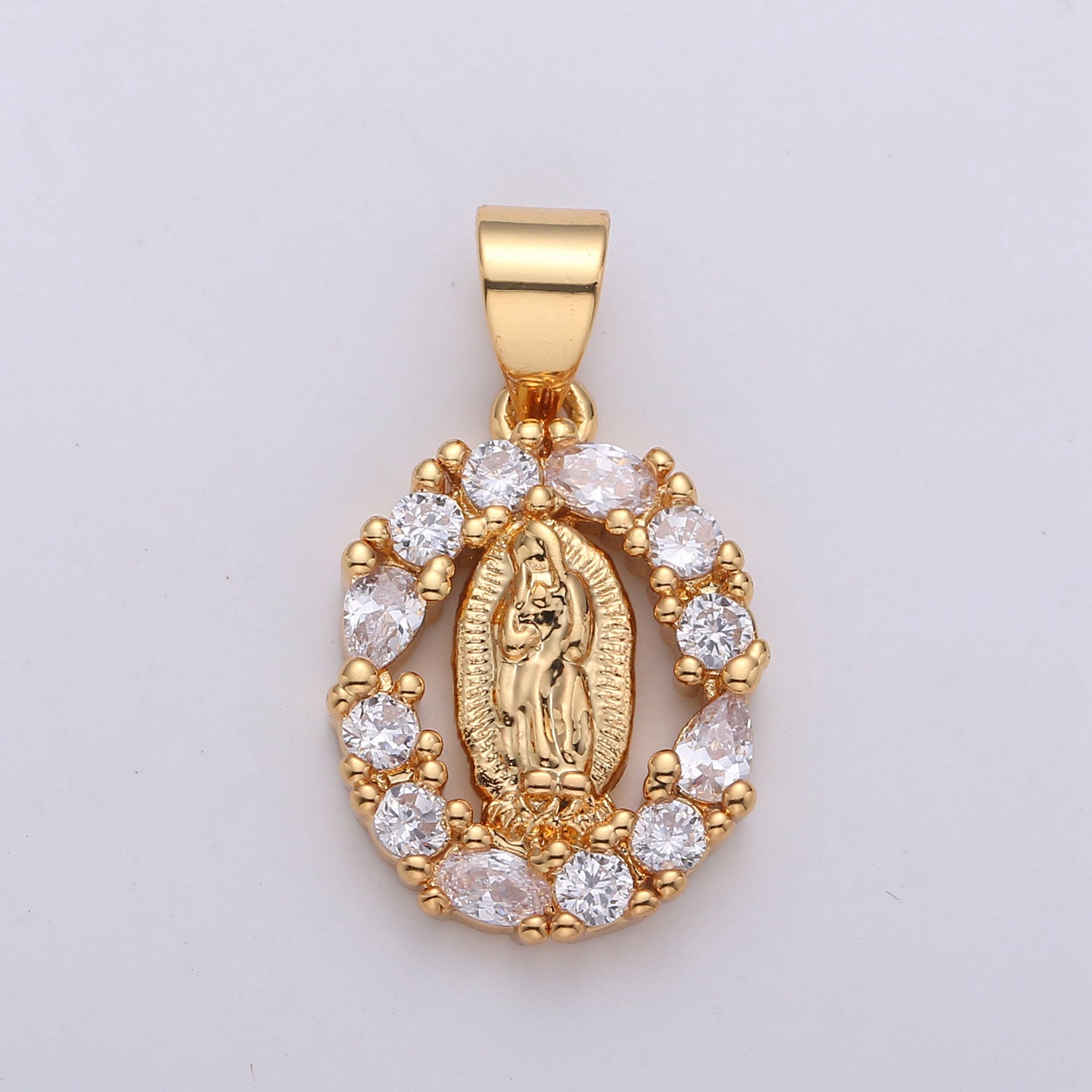 Dainty 24k Gold Filled Virgin Mary Pendant Necklace Micro Pave Etsy