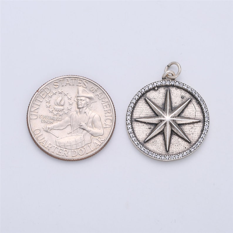 medallion charms Medallion Pendant Silver charms disc charm coin charms Dainty Antique Silver North Star charms North Star Pendant