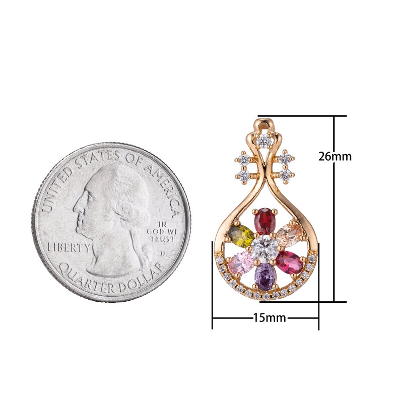 18K Gold Filled Pendant Dainty Diamond Vine Necklace Charm for Jewelry Making Flower Potion Charm Micro Pave CZ Charm