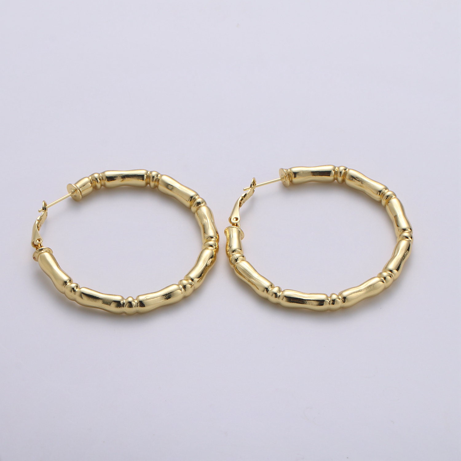 50mm Gold Bamboo Hoop Earring Round Twisted Hoop Earring 14K | Etsy