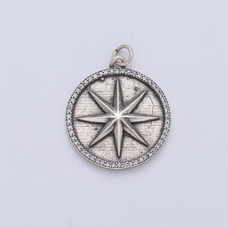 medallion charms Medallion Pendant Silver charms disc charm coin charms Dainty Antique Silver North Star charms North Star Pendant