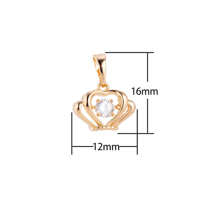 Spinner Series Dainty 18k Gold Fill Crown Queen Charm w Spin Stone Crystal Cubic Zirconia Necklace Pendant for Jewelry Making Supplies