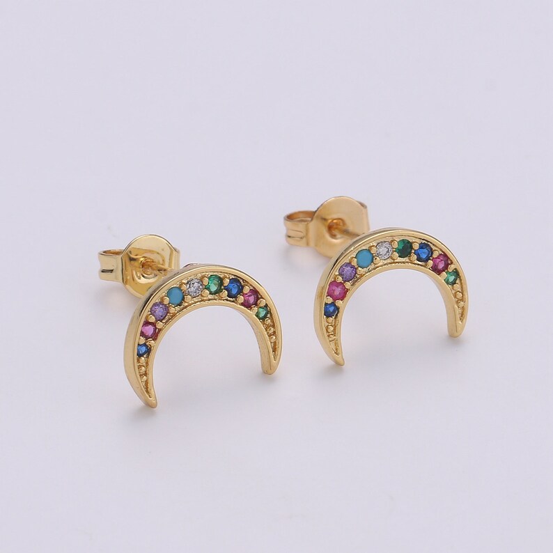 Moon Stud Earrings for Women dainty moon studs Crescent Moon studs Micro pave Gold Celestial Jewelry gift for her